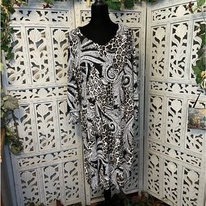 CATO EST 1946 Amazing animal print black white & brown mid sleeve midi dress